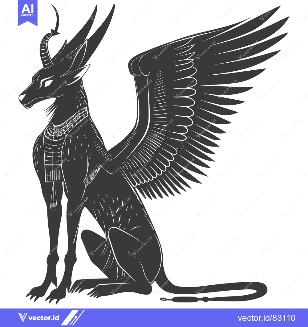 Premium Vector dari Black and White Silhouette of a Winged Jackal with a Collar
