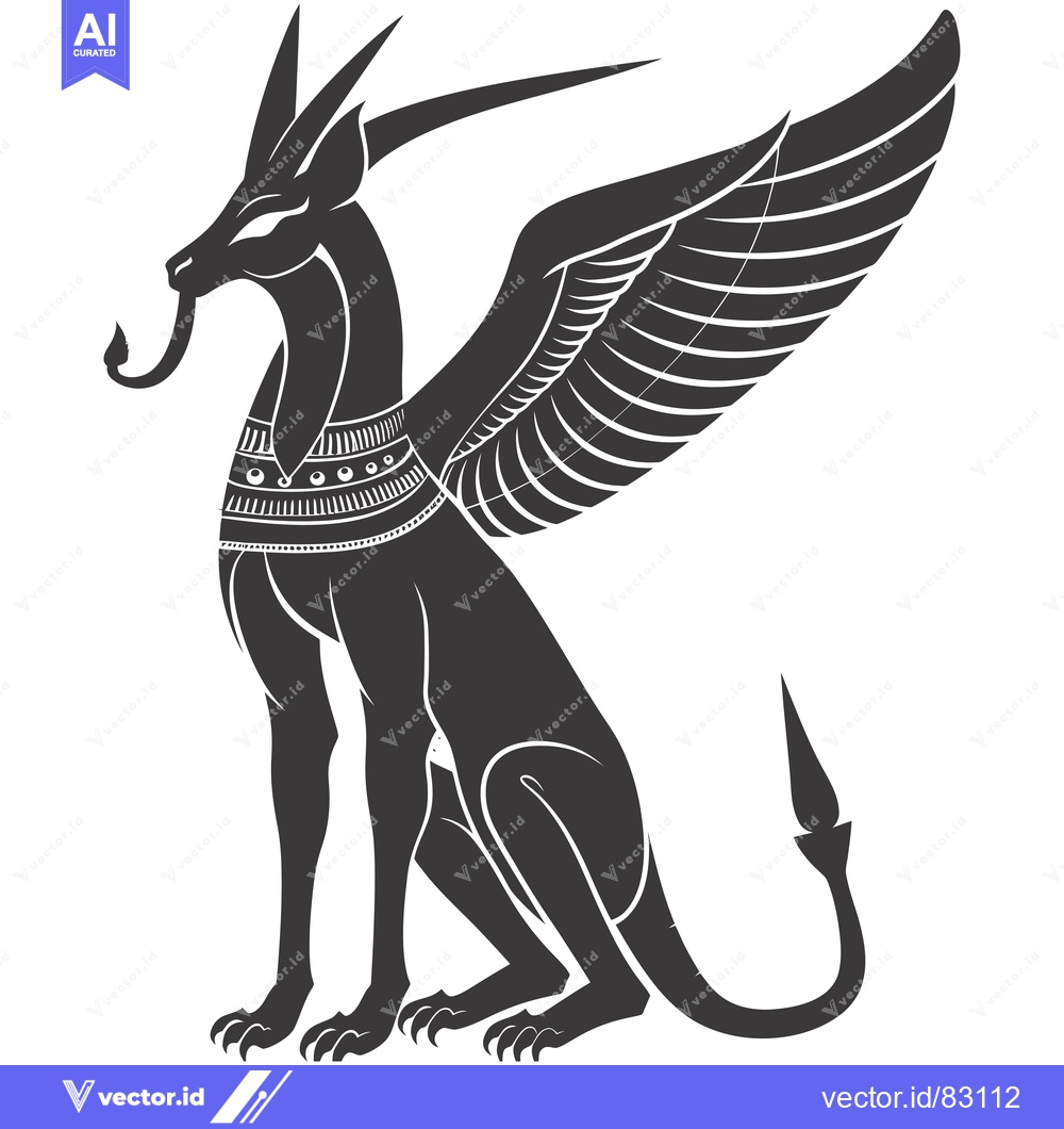 Premium Vector dari Black and White Stylized Illustration of a Winged Lion with a Snake Ta