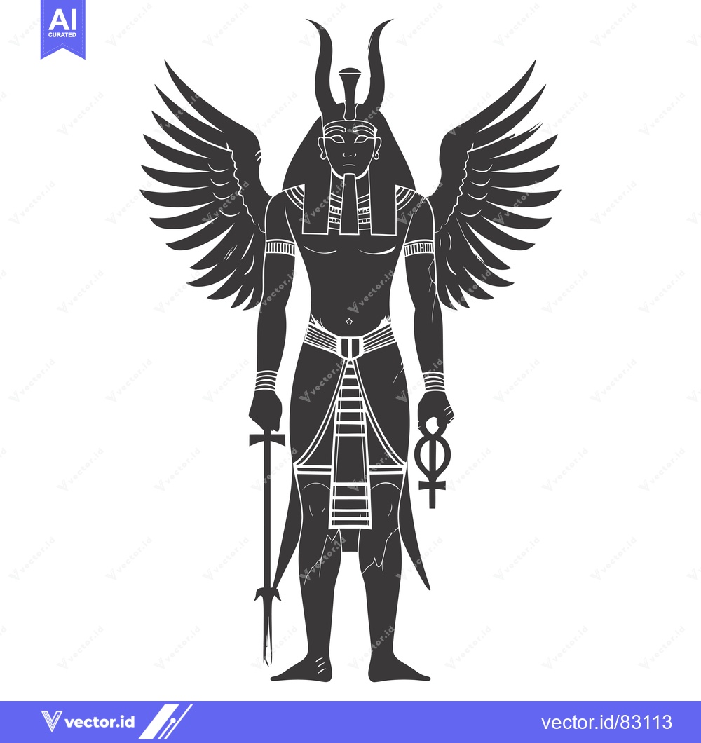 Premium Vector dari Winged Egyptian God Holding a Staff and Ankh Symbol