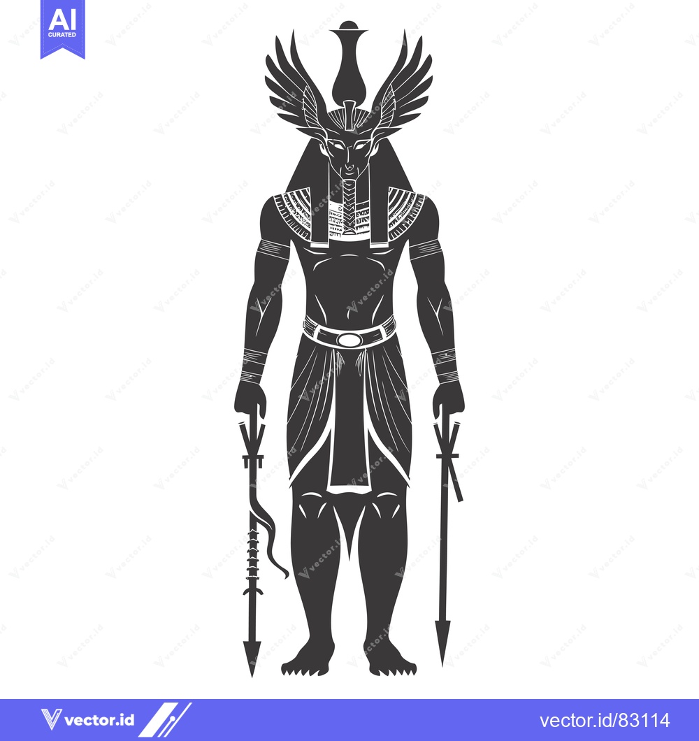Premium Vector of Silhouette of an Egyptian God with Wings and Weapons