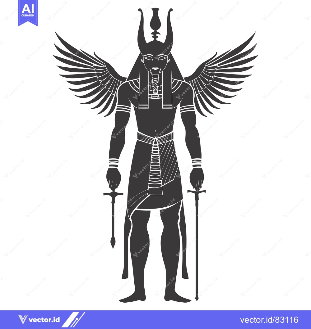 Premium Vector of Winged Egyptian God Holding Two Swords