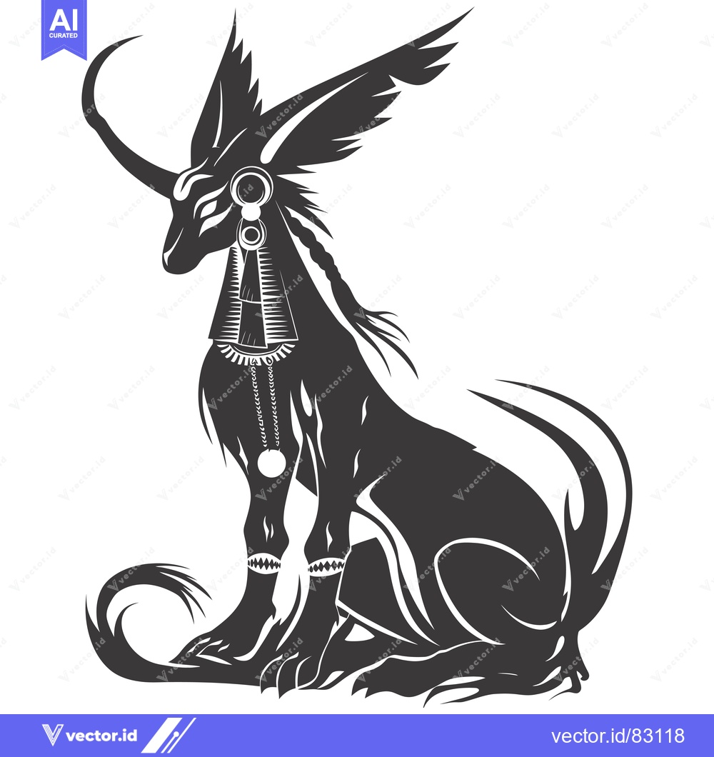 Premium Vector dari Black and White Illustration of a Mythical Canine with Wings and a Hor