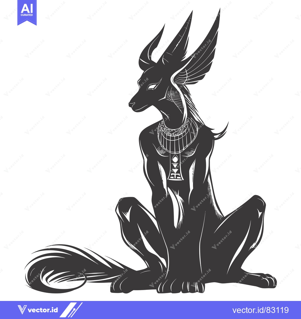 Premium Vector of Black and White Silhouette of an Egyptian Jackal Goddess with Wings