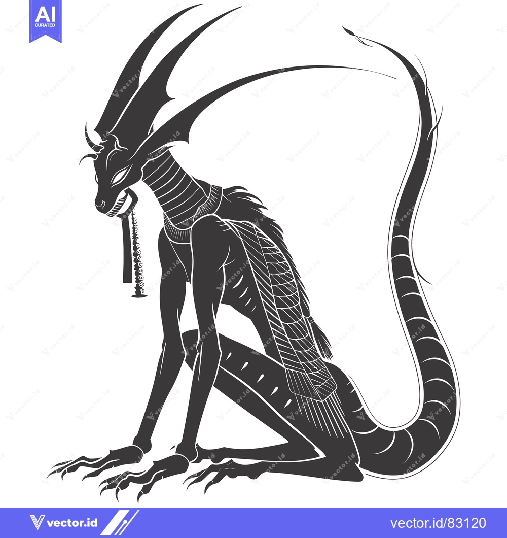 Premium Vector dari Black and White Silhouette of a Sitting Mythical Creature with a Long