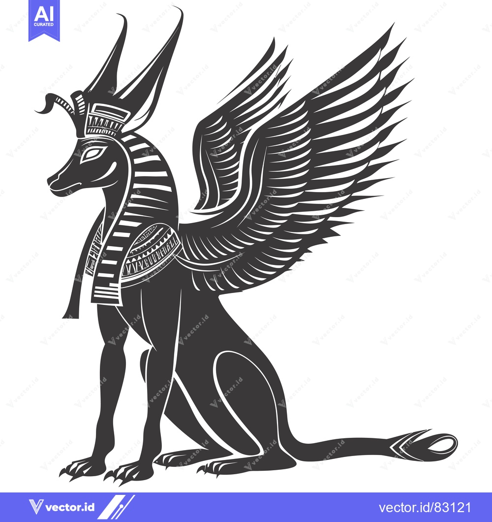 Premium Vector dari Winged Canine with Egyptian Headwear and Claws
