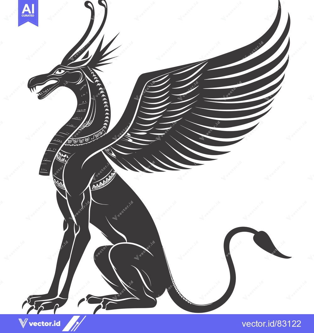 Premium Vector dari Black and White Silhouette of a Winged Lion-Headed Creature