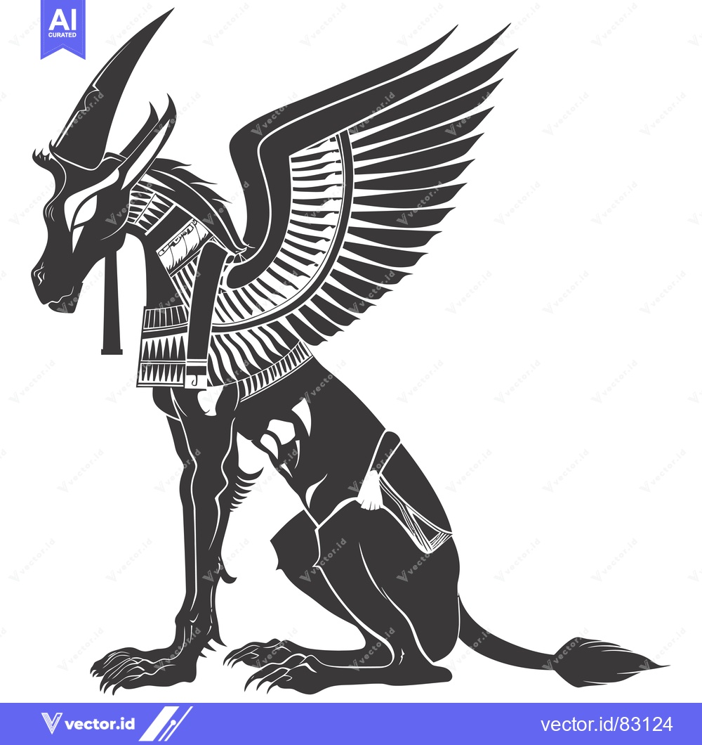 Premium Vector of Winged Jackal with a Collar and a Tail Sitting on Its Hind Legs