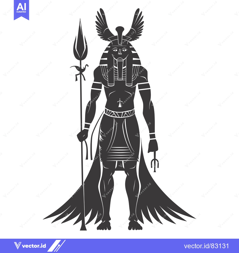 Premium Vector dari An Egyptian Deity with Wings, Spear, and Trident