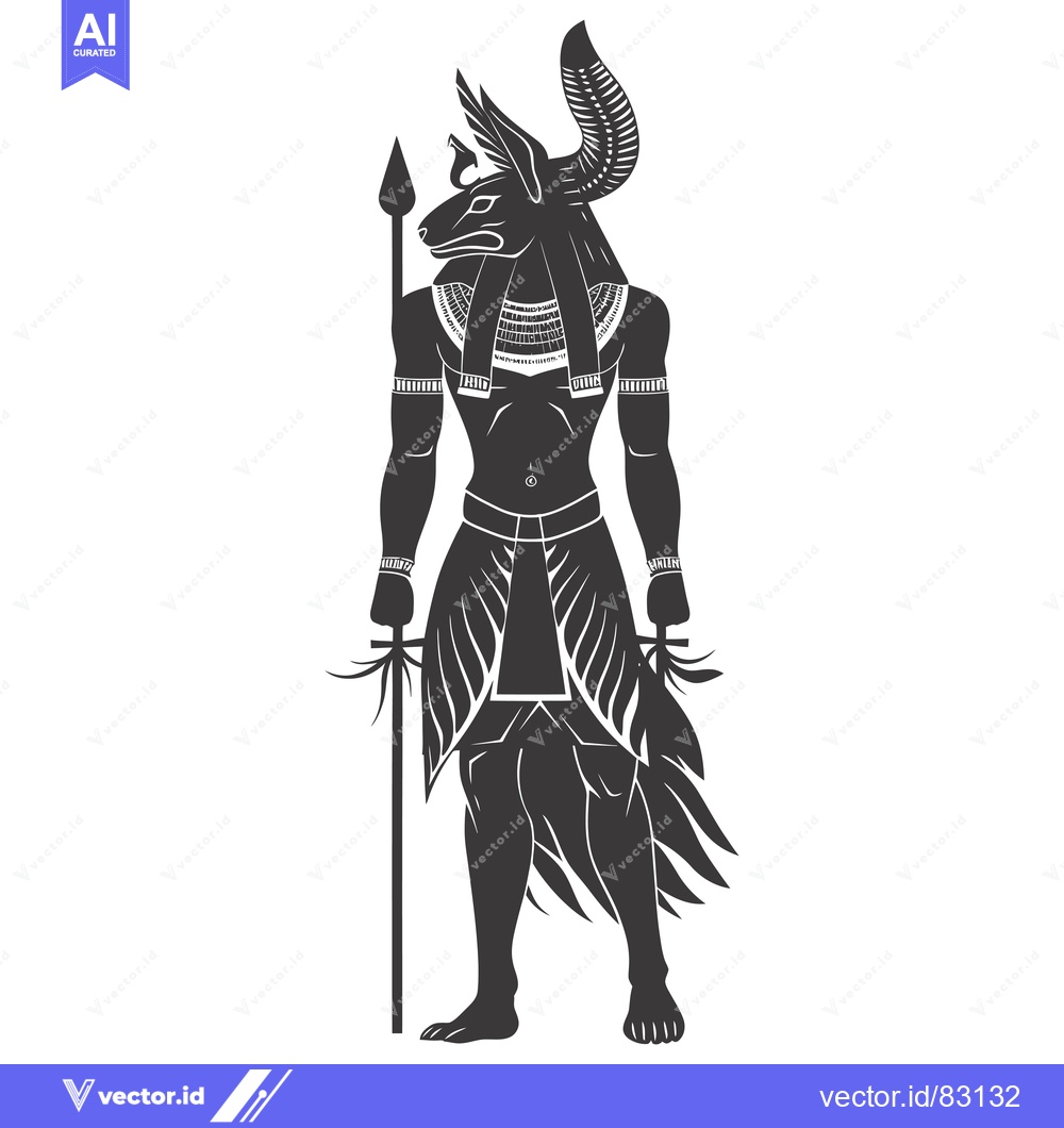Premium Vector dari Anubis, the Egyptian God of the Dead, Holding a Staff