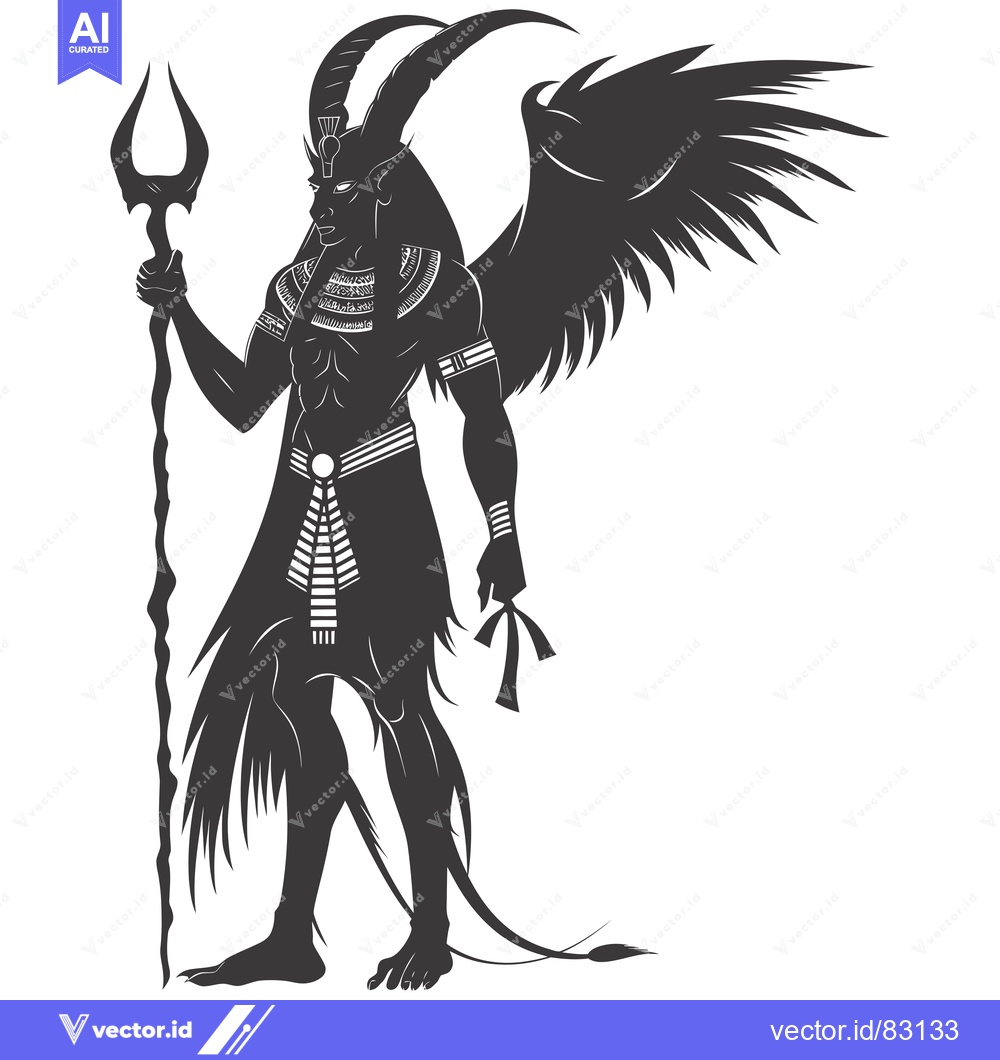 Premium Vector dari Silhouette of a Demonic Figure with Horns, Wings, and a Staff