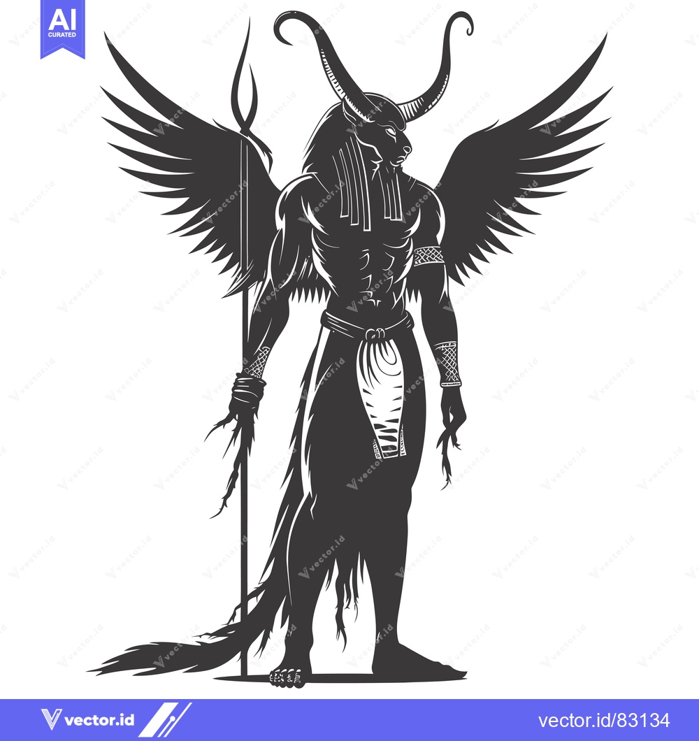 Premium Vector of Anthropomorphic Creature with Horns, Wings, and a Spear