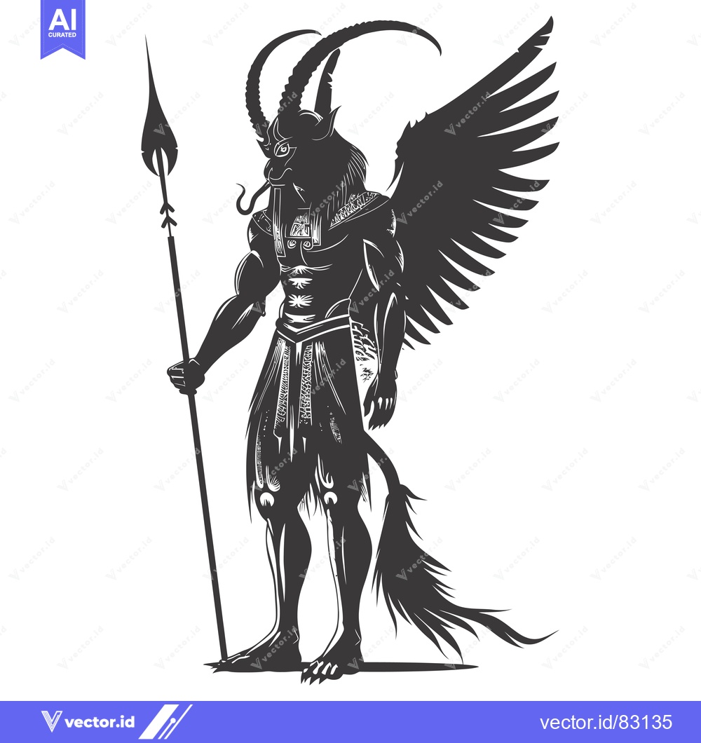 Premium Vector dari Anthropomorphic Figure with Horns, Wings, and a Spear