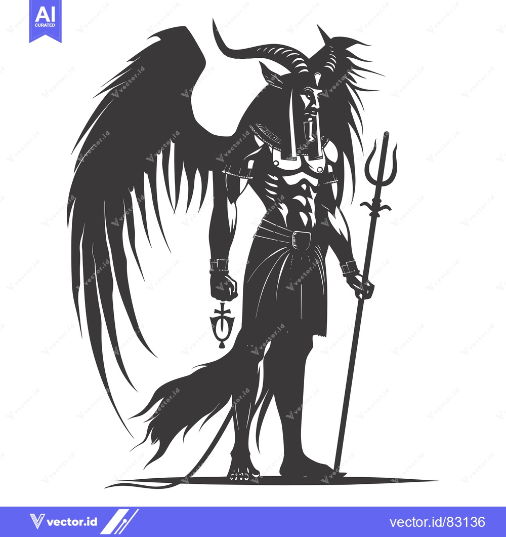 Premium Vector of Winged Demon with Horns, Trident, and Ankh