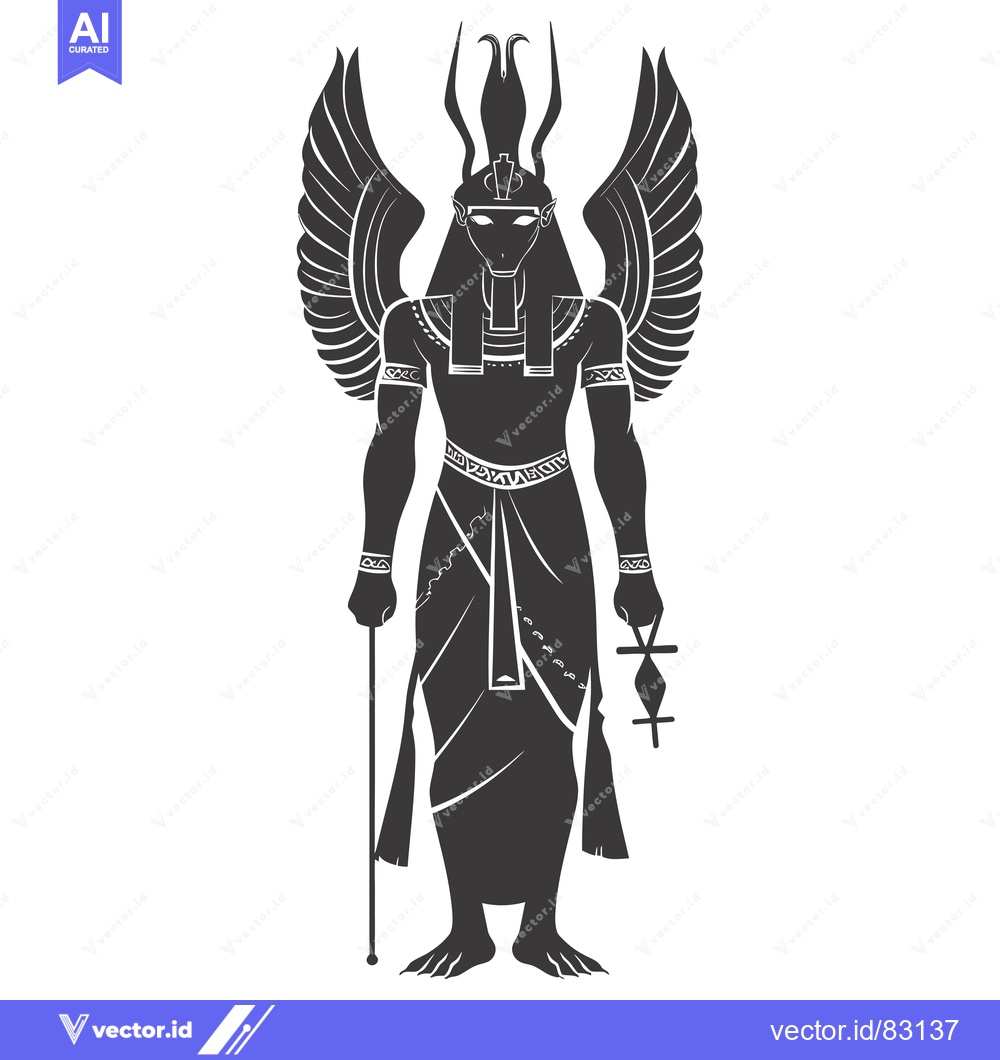 Premium Vector of Silhouette of Egyptian God Horus with Wings, Staff, and Ankh