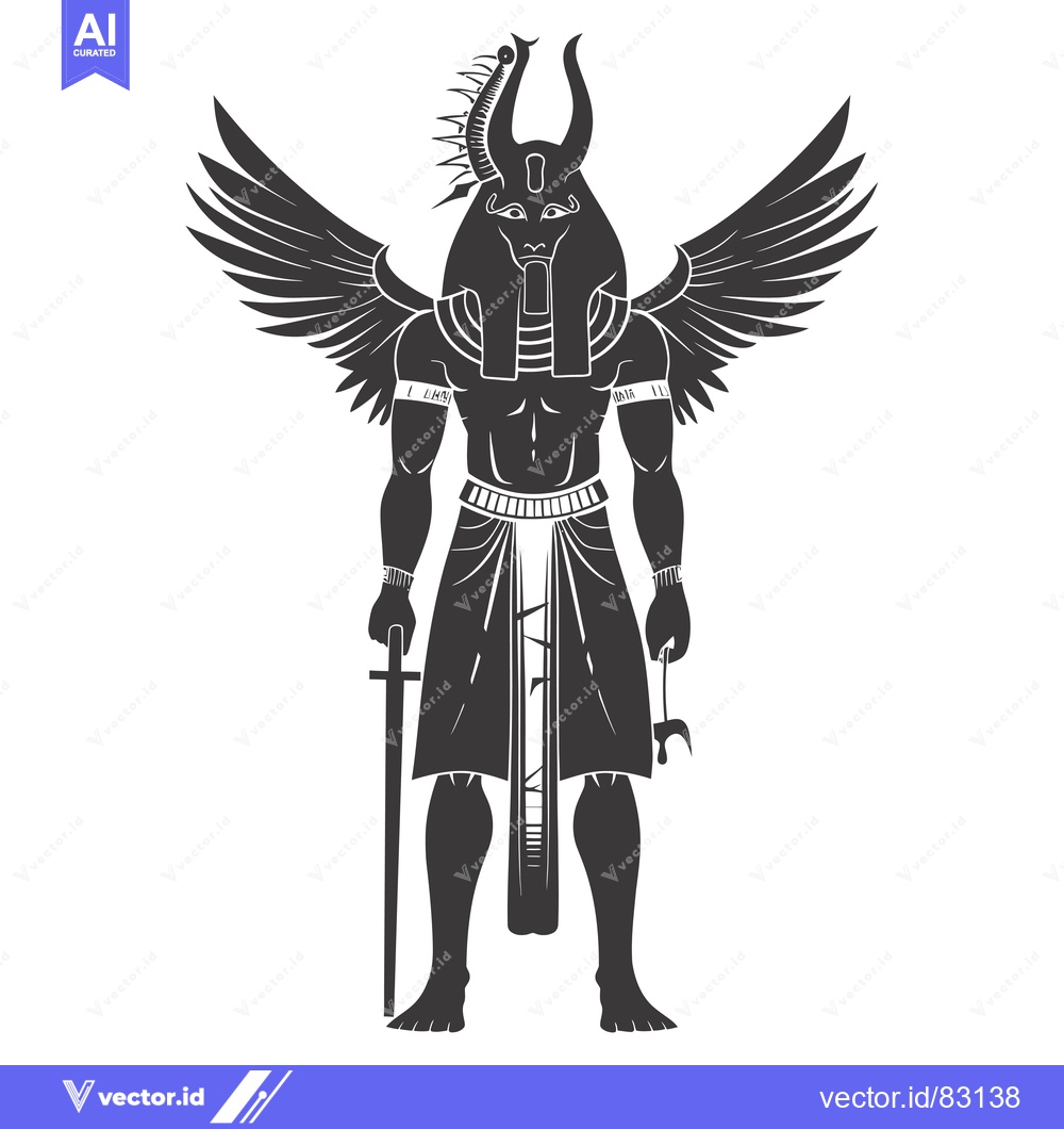 Premium Vector of Winged Egyptian God with a Falcon Head and a Sword