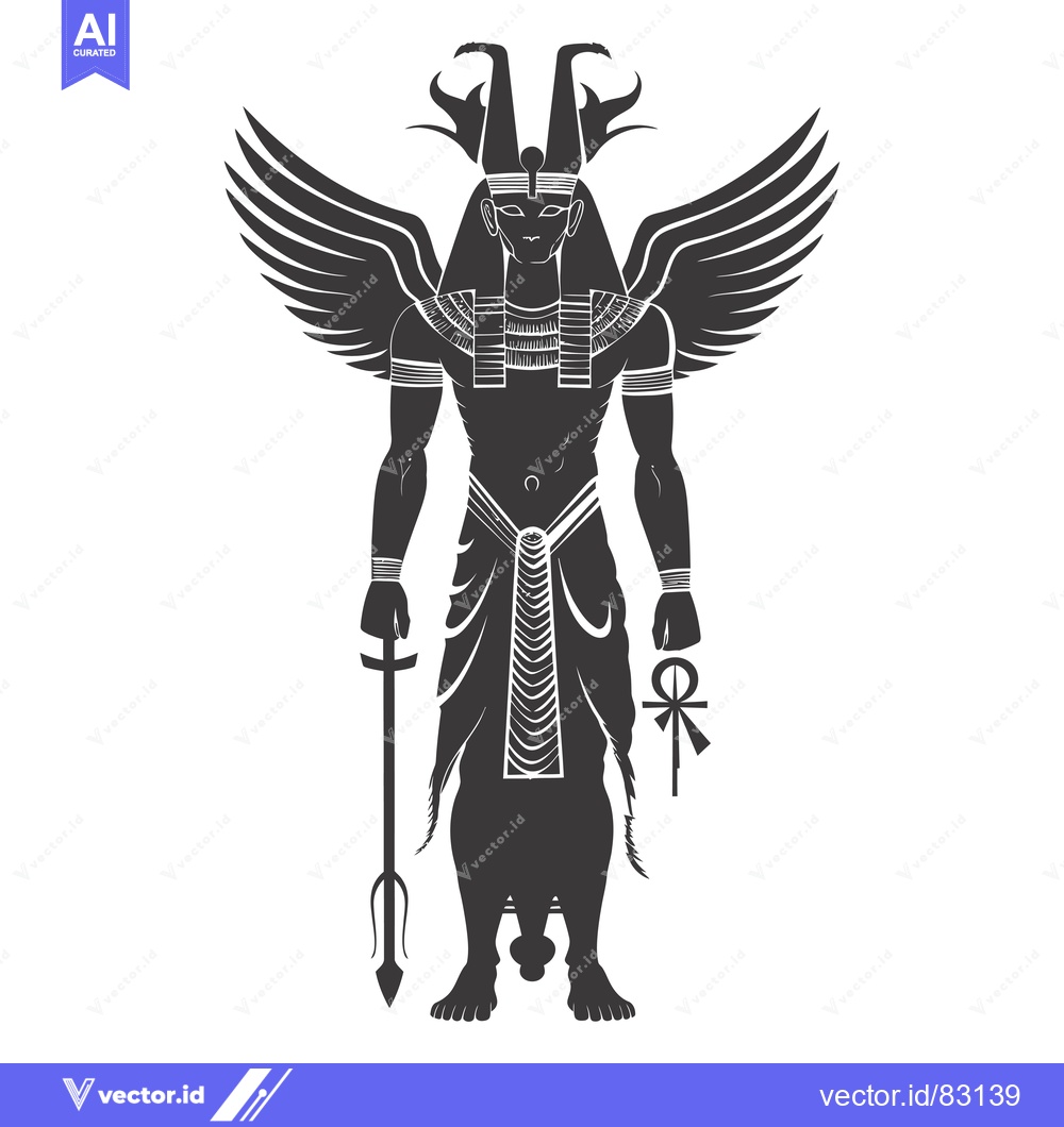 Premium Vector dari Silhouette of an Egyptian God with Wings, Holding a Spear and an Ankh
