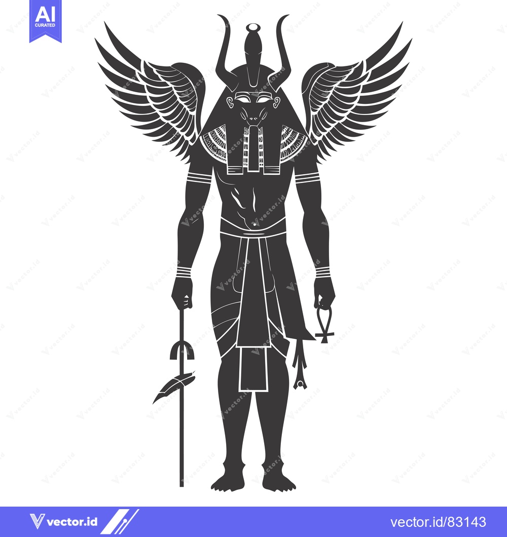 Premium Vector dari Winged Egyptian God with Staff and Ankh Symbol