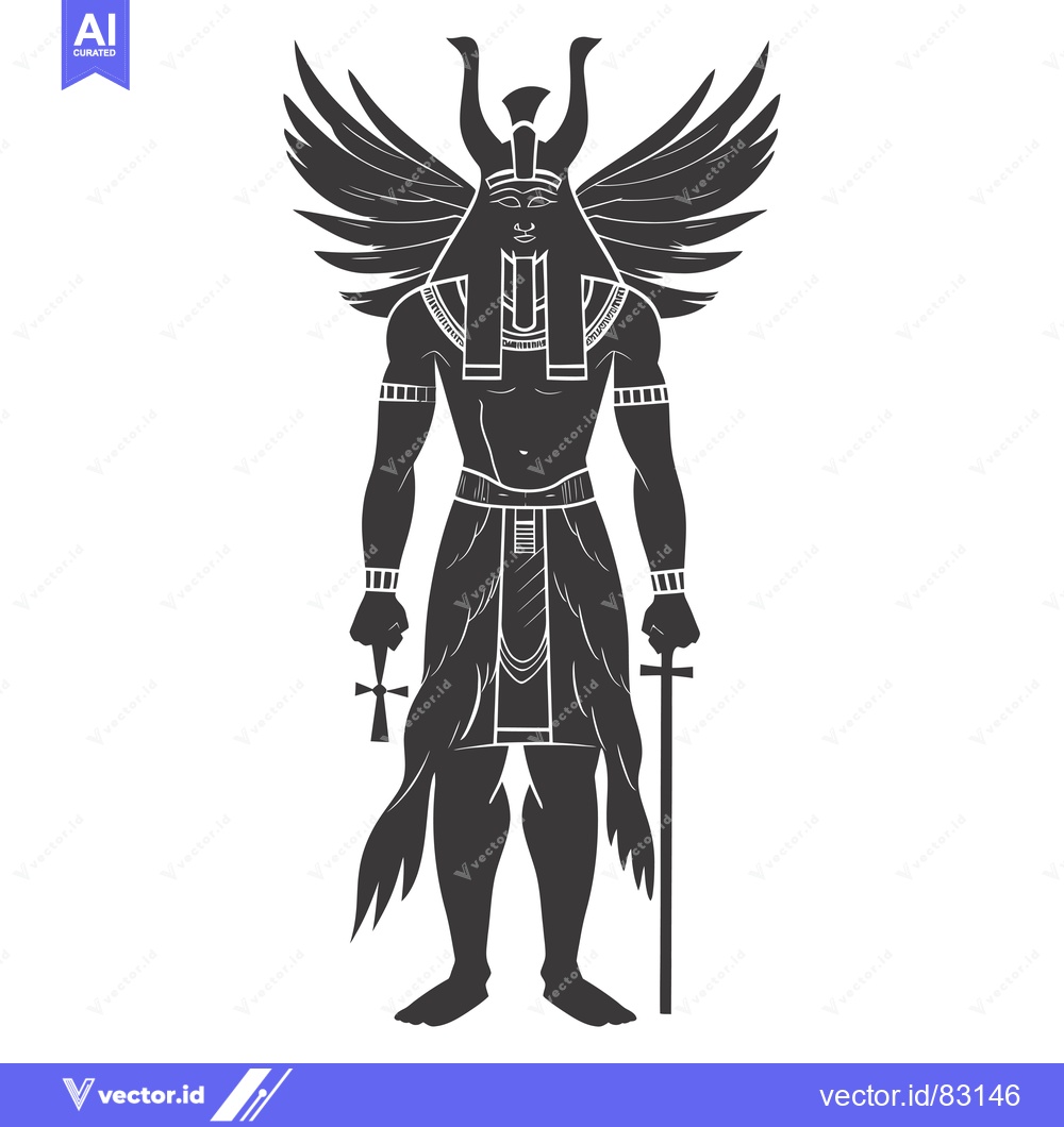 Premium Vector of Silhouette of an Egyptian God with Wings Holding a Cross and a Sword