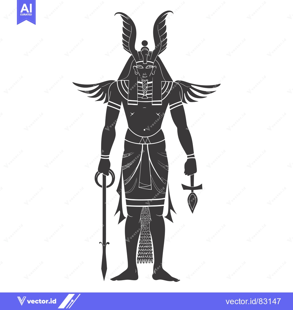 Premium Vector dari Silhouette of Horus, an Egyptian God with Wings, Holding a Spear and A