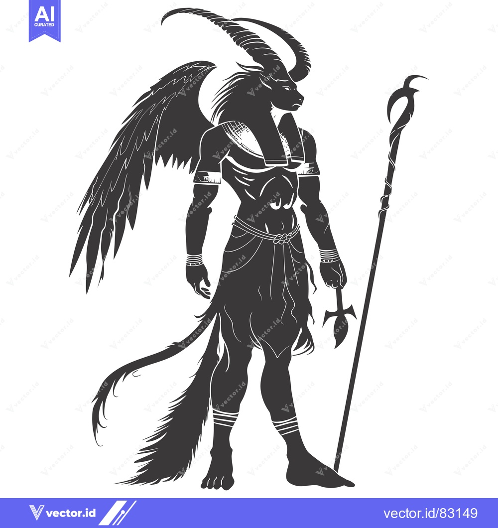 Premium Vector dari Anthropomorphic Creature with Horns, Wings, and a Staff