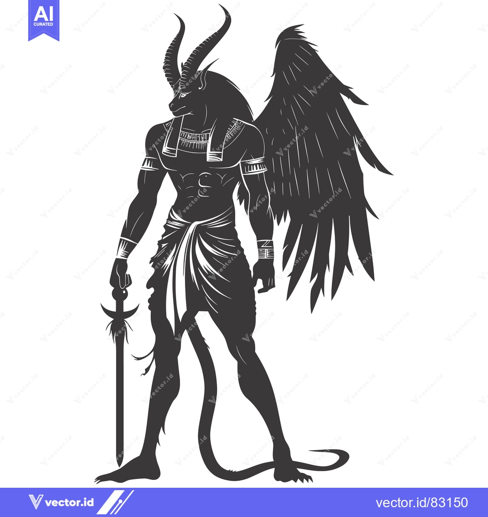 Premium Vector dari Anthropomorphic Figure with Wings and a Tail, Holding a Sword