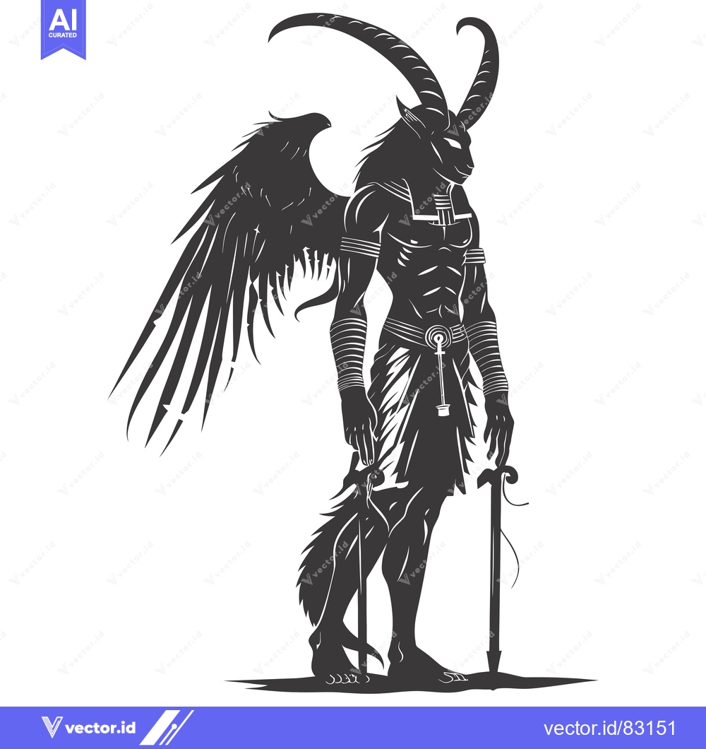 Premium Vector dari Anthropomorphic Goat with Wings and Swords Standing