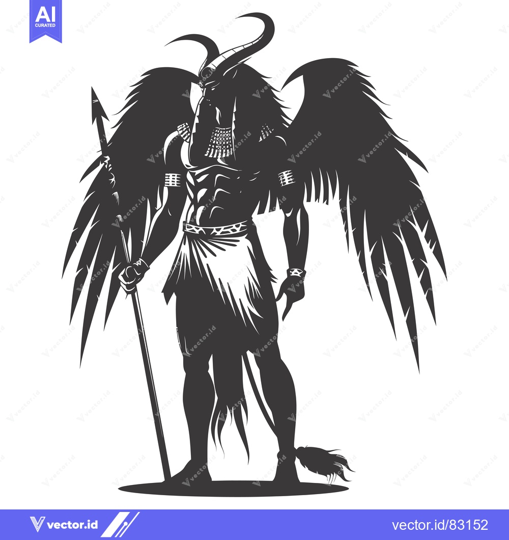Premium Vector of Silhouette of a Winged Warrior with a Spear
