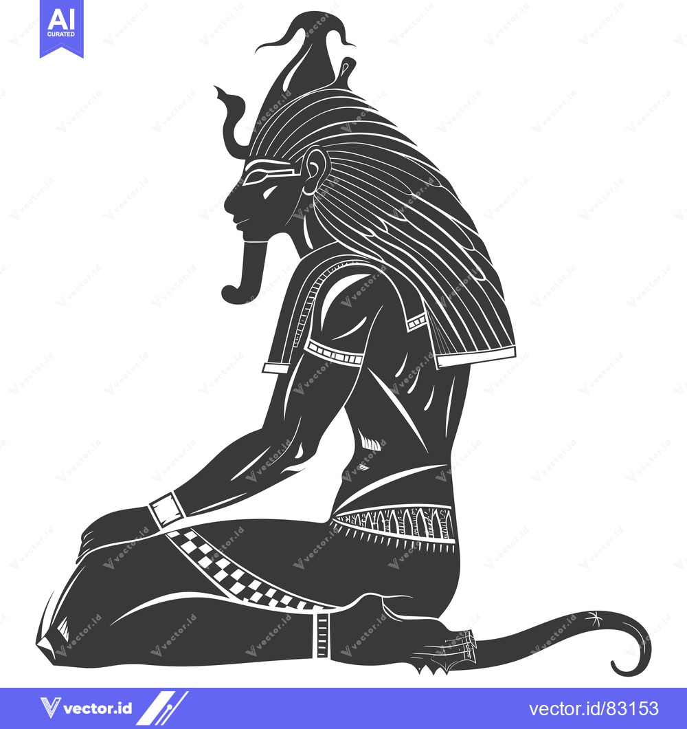 Premium Vector dari Black and White Silhouette of Kneeling Egyptian God