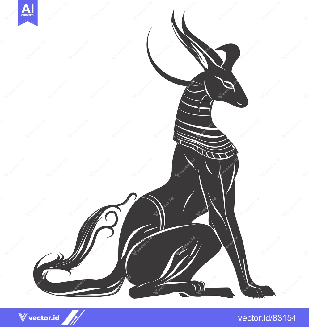 Premium Vector dari Black and White Stylized Illustration of an Egyptian Jackal Deity