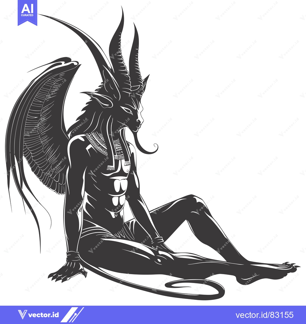 Premium Vector dari Anthropomorphic Demon with Wings and Horns Sitting