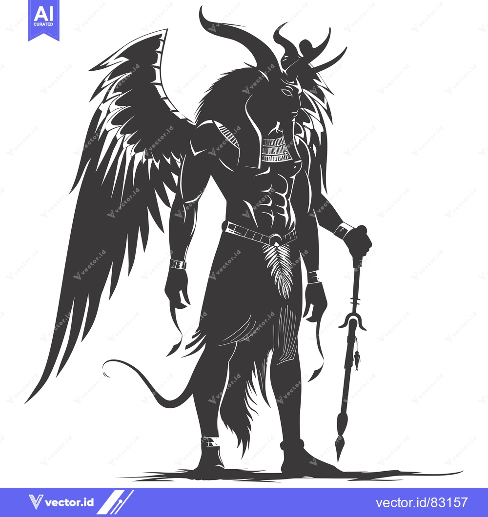 Premium Vector of A Silhouetted Figure with Horns, Wings, and a Tail Holding a Spear