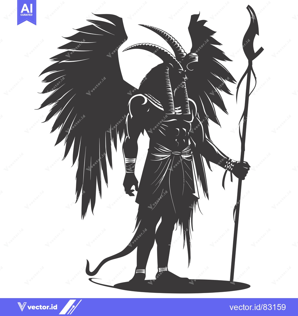 Premium Vector dari Anthropomorphic Creature with Wings, Horns, and Staff