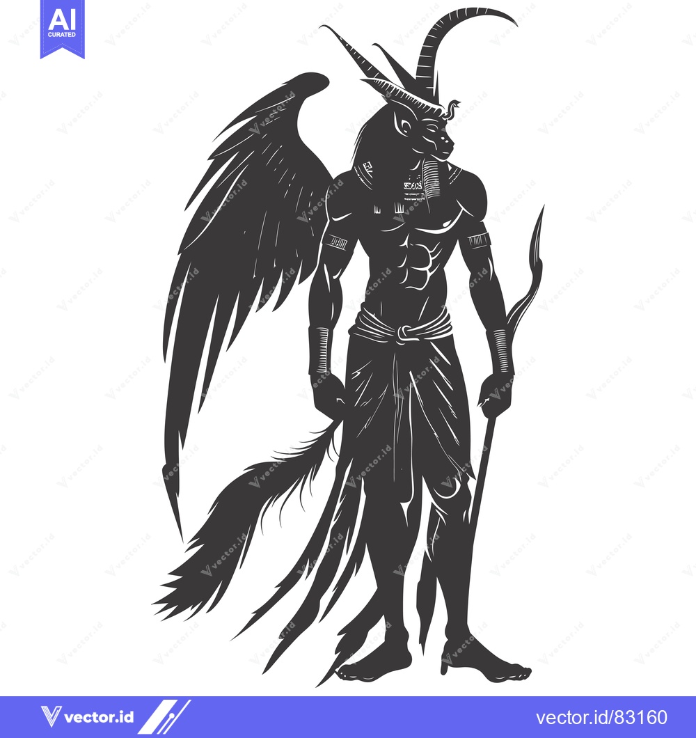 Premium Vector of Silhouette of a Winged, Anthropomorphic Figure with Horns and a Staff