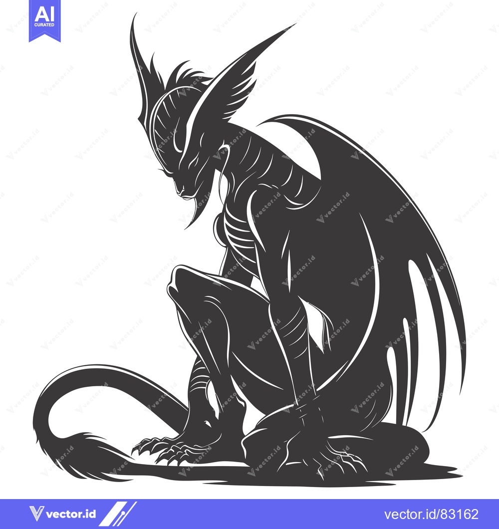 Premium Vector dari Silhouetted Winged Creature Sitting on a White Background