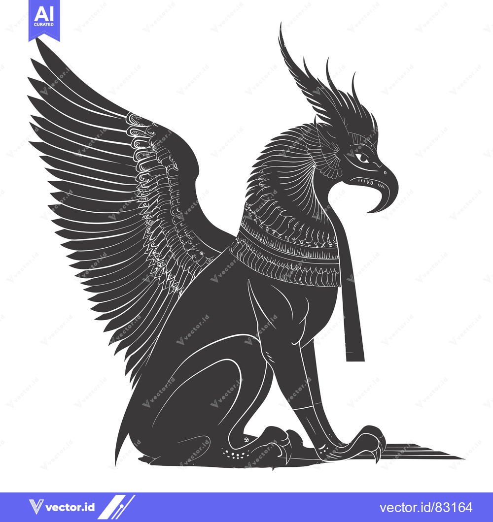 Premium Vector dari A Black and White Illustration of a Winged Lion with a Bird's Head