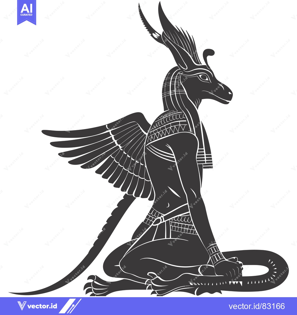 Premium Vector dari Black and White Illustration of a Seated Winged Egyptian God with a Ja