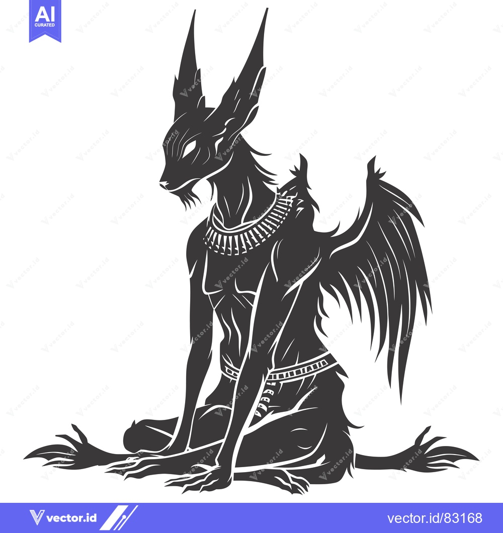 Premium Vector of Black and White Silhouette of a Winged Feline Creature
