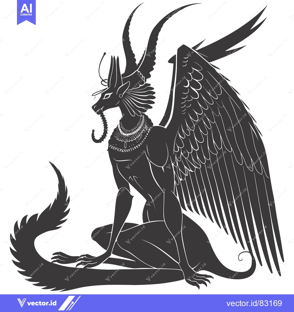 Premium Vector of Silhouette of a Sitting Winged Canine with Egyptian Decorations