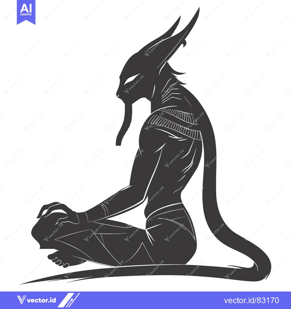 Premium Vector of A Silhouetted Anthropomorphic Cat Figure in a Seated Position