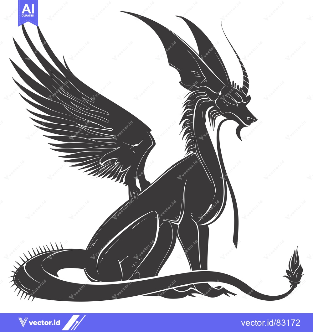 Premium Vector of Winged Dragon with Spiked Tail and Floral Tail Tip