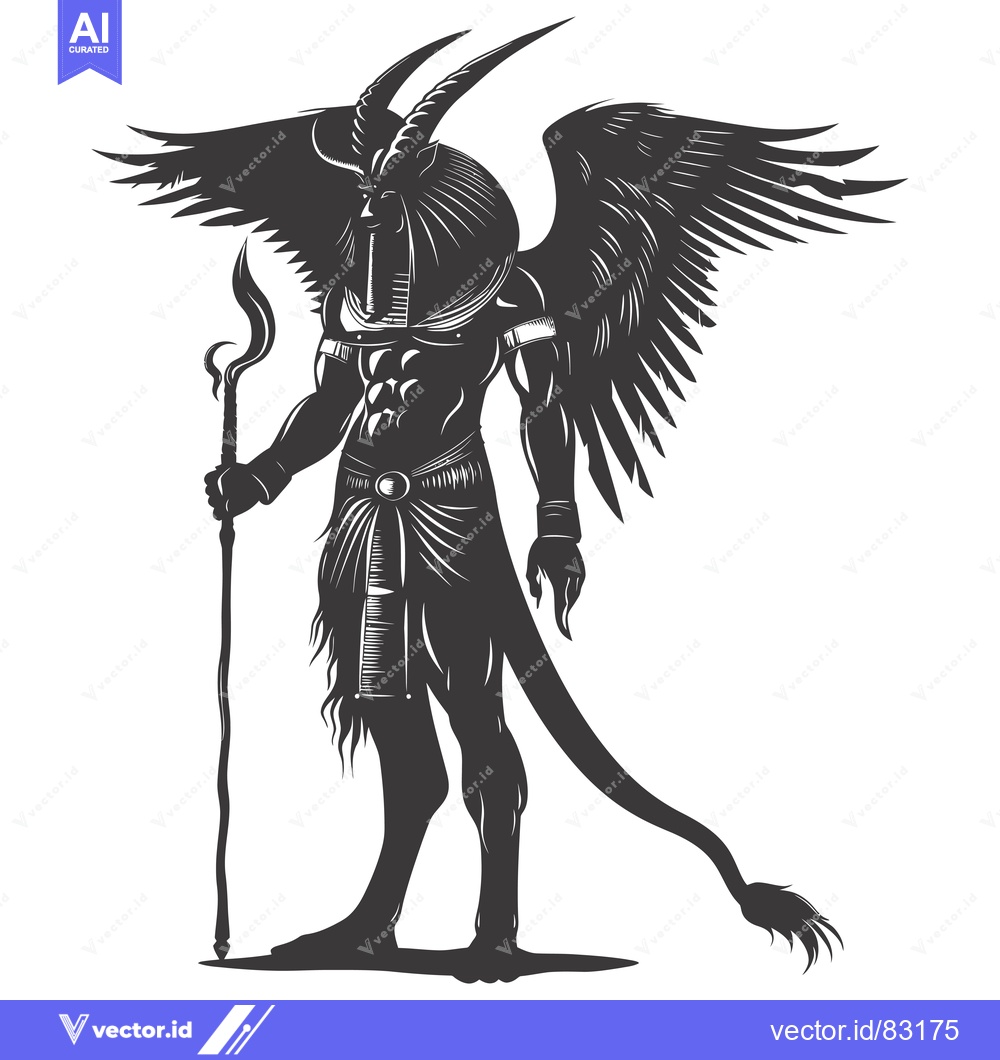 Premium Vector dari Anthropomorphic Figure with Horns, Wings, and a Staff