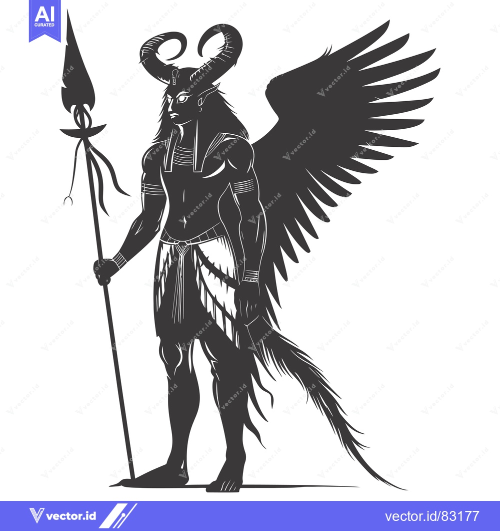 Premium Vector dari A winged, horned, and muscular demon holding a spear.