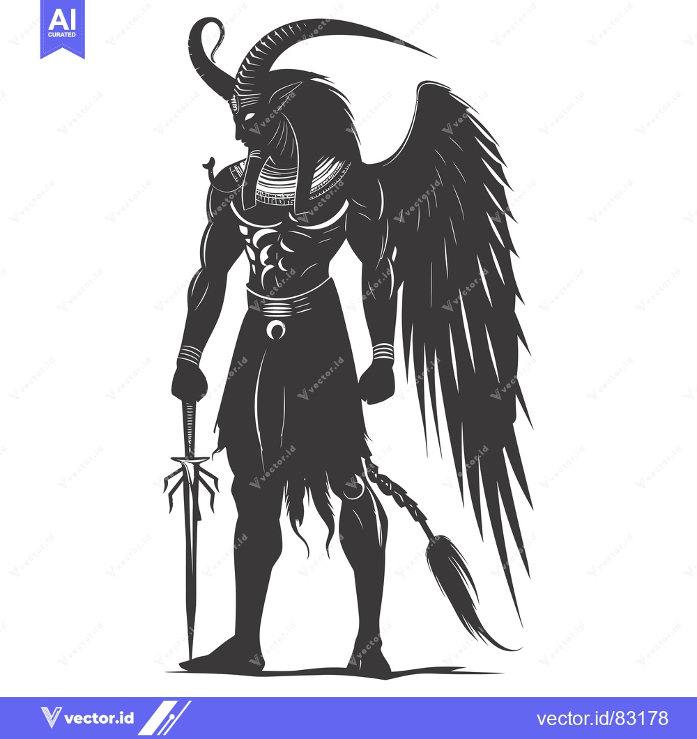 Premium Vector dari Silhouette of a Muscular Winged Creature Holding a Sword