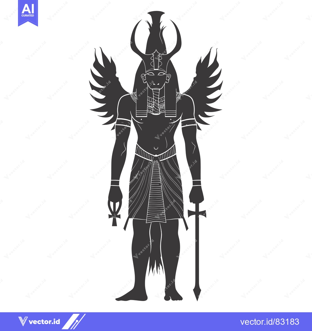 Premium Vector of Black and White Silhouette of an Egyptian God with Wings