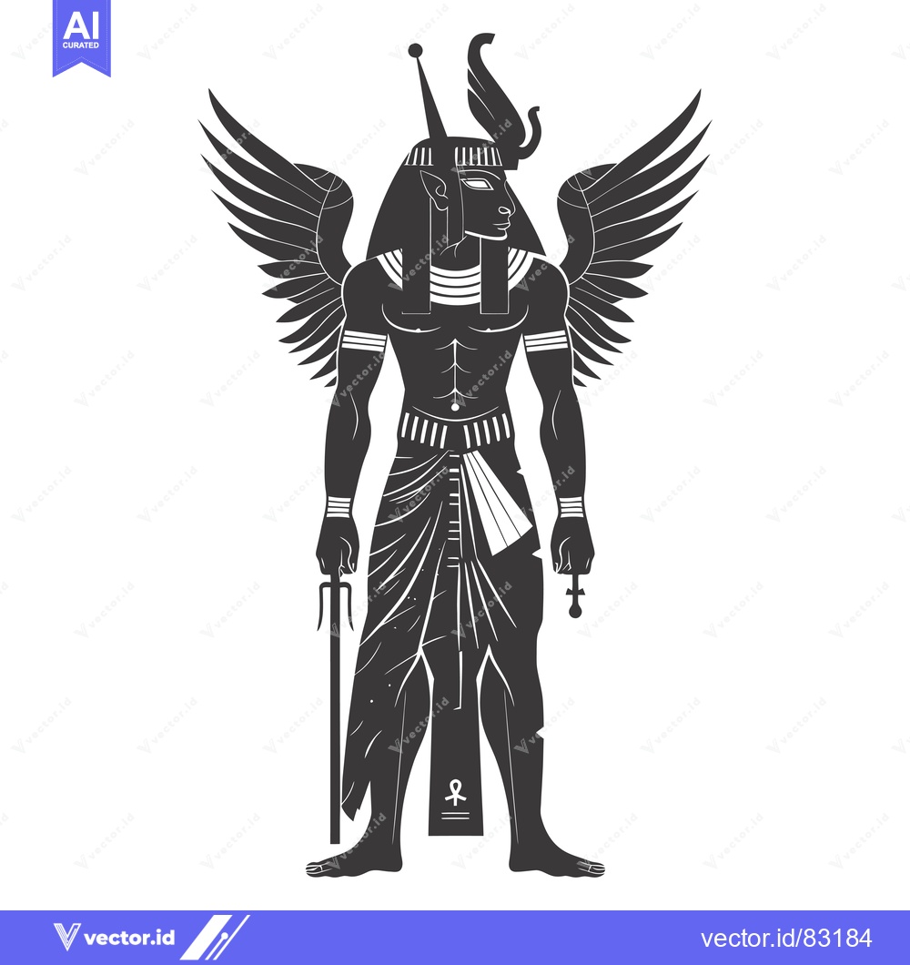 Premium Vector of Black and White Illustration of the Egyptian God Horus with Wings
