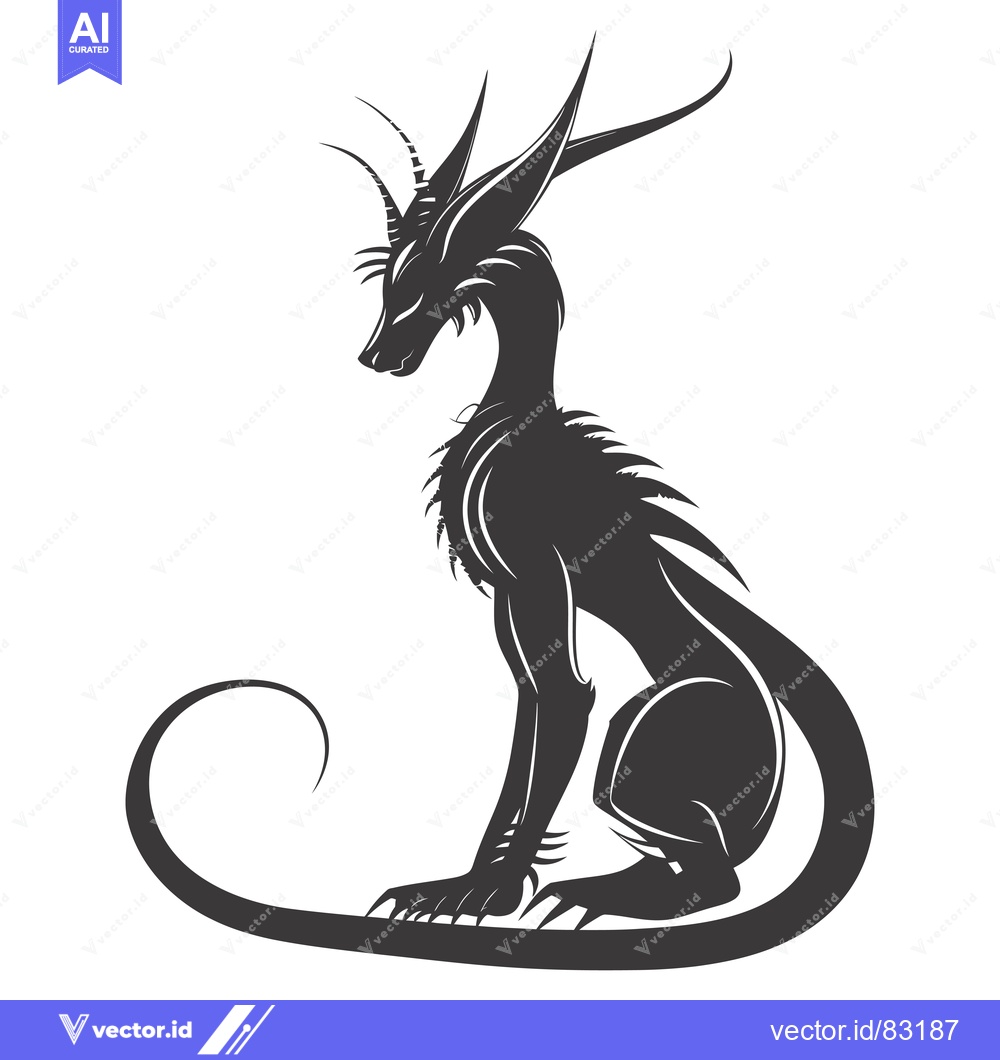 Premium Vector of Black and White Silhouette of a Mythical Creature with Horns and a Lon