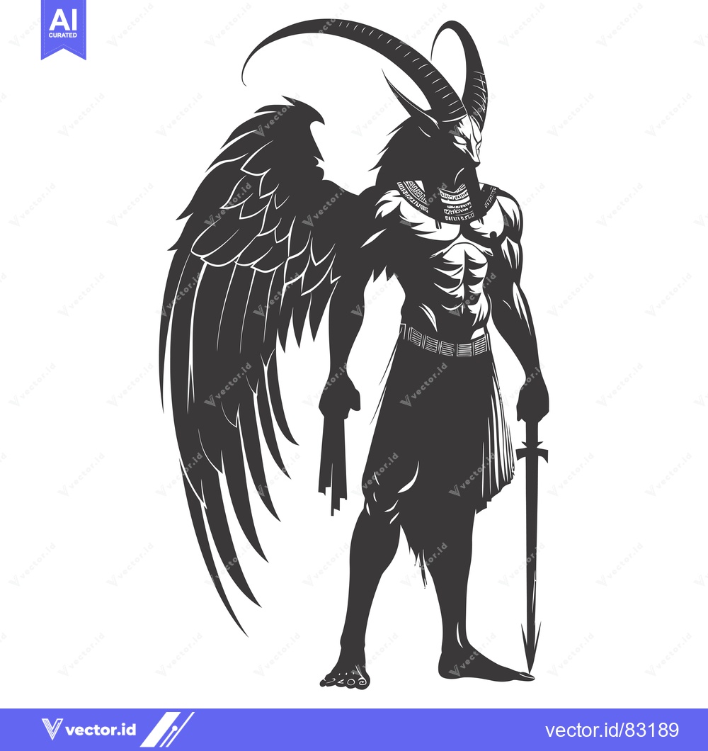 Premium Vector dari Muscular winged demon with horns and sword