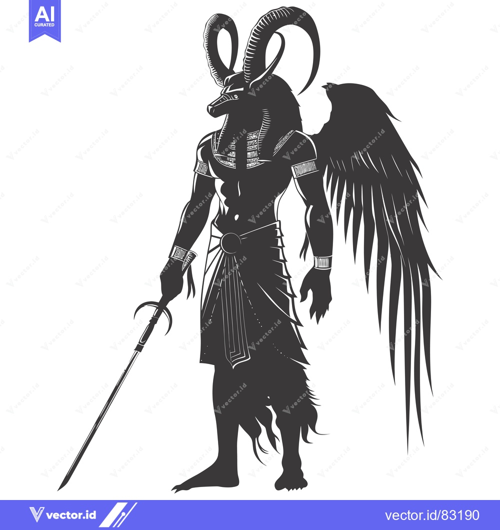 Premium Vector of Anthropomorphic Figure with Horns, Wings, and a Sword