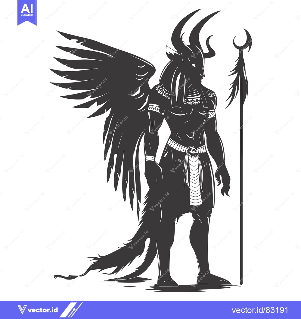 Premium Vector dari Anthropomorphic Figure with Wings, Horns, and a Staff