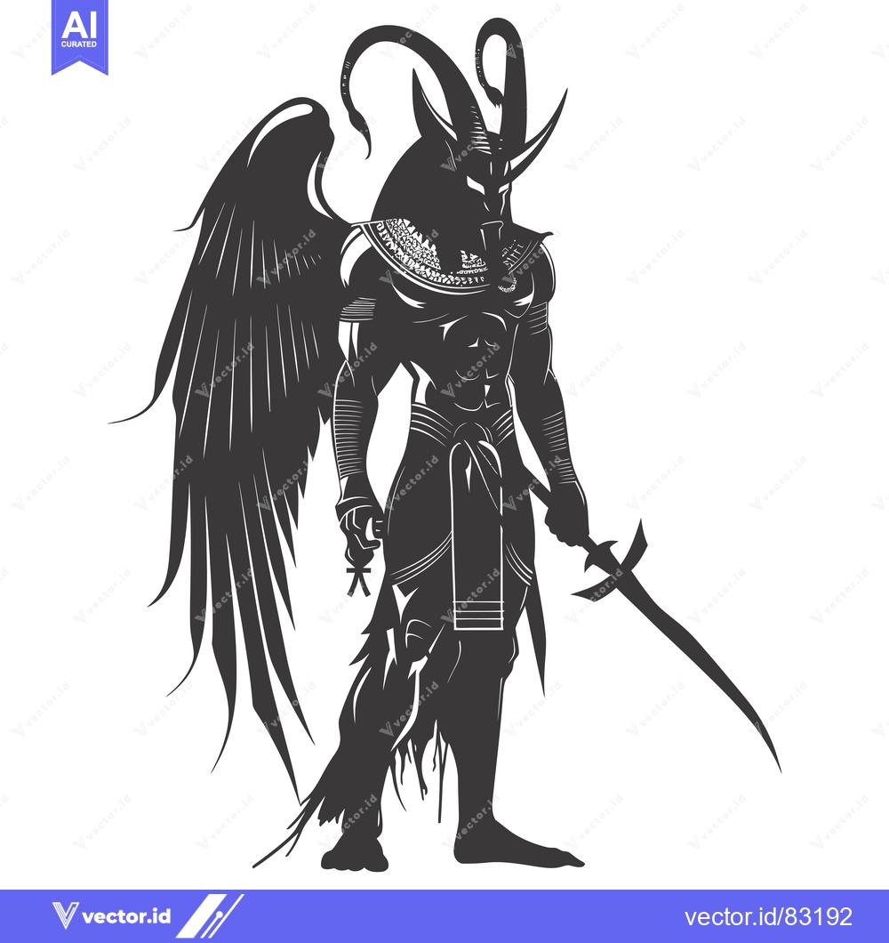Premium Vector dari Anthropomorphic Demon with Wings and Horns Holding a Weapon
